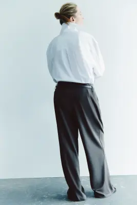 Pantalon large avec ceinture - Gris foncé — photo 3
