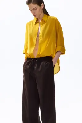 Pantalon paper bag à jambes larges - Marron foncé — photo 3