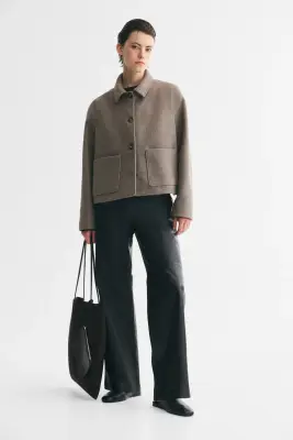Veste courte en feutre - Taupe — photo 2