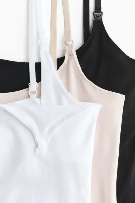 MAMA Lot de 3 tops d'allaitement à bretelles fines - Beige clair/noir/blanc — photo 4