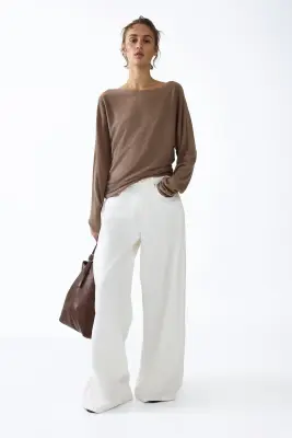 Pull à encolure bateau - Beige foncé — photo 2