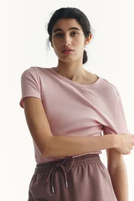 T-shirt côtelé - Rose ancien clair — photo 2