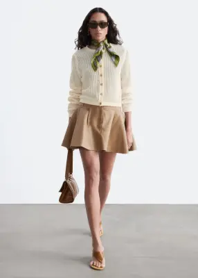 Cardigan en maille ajourée de coton - Écru — photo 1