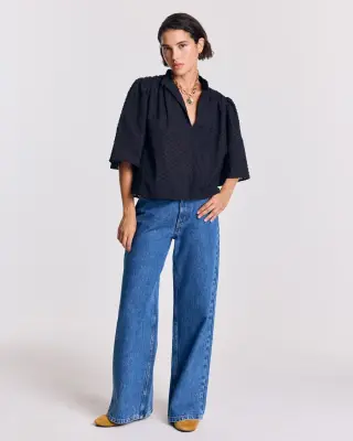 Blouse Janelle plumetis bleu nuit — photo 2