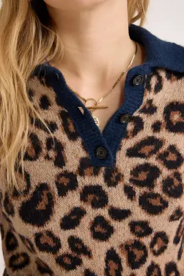 Pull polo Dulce bleu et léopard — photo 2