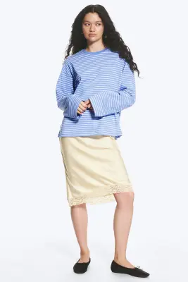 T-shirt en coton à manches longues - Rayures bleues et blanches — photo 1