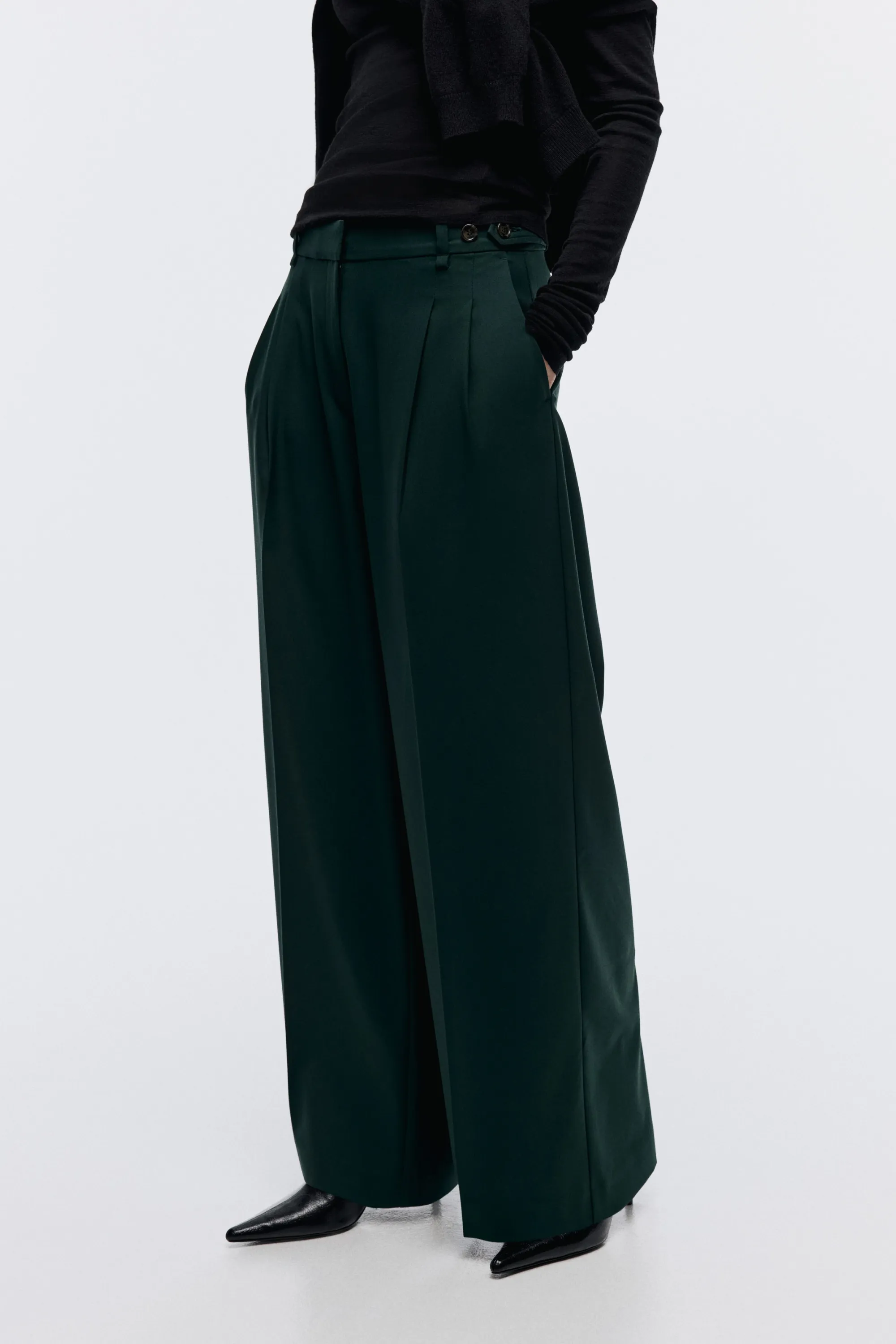 Pantalon chic à jambes larges - Vert foncé
