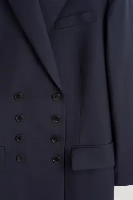 BLAZER LONG CROISÉ EN LAINE - BLEU MARINE — photo 5