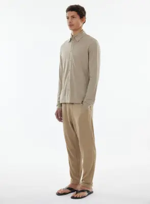 Chemise Beige Manches Longues en Lyocell / Tencel / Coton