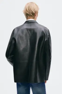Veste à fermeture droite Regular Fit en cuir - Noir — photo 5