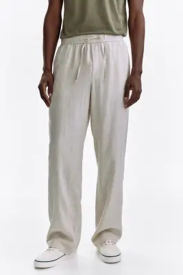 Pantalon Relaxed Fit en lin mélangé - Beige clair — photo 1