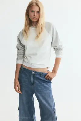 Top en coton avec manches raglan - Gris clair chiné/color block — photo 1