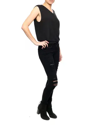 Pantalon LE SKINNY DE JEANNE en coton stretch noir lacéré NEUF Prix boutique 270€ Taille XS — photo 3