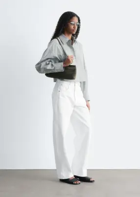 Chemise courte oversize en coton - Beige/Rayures bleues — photo 1