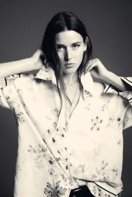 Chemise en lin mélangé - Crème/fleuri — photo 1