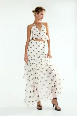 Top volanté à bretelles fines - Blanc/pois — photo 1