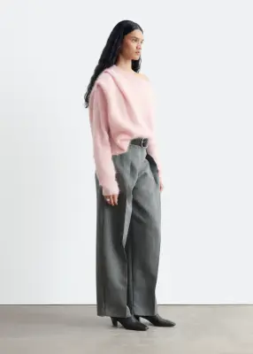 Pull en laine mérinos à encolure drapée - Rose — photo 4