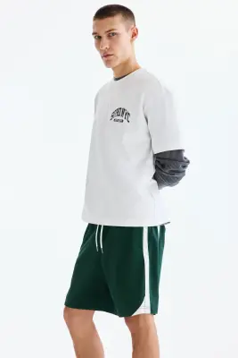 Short de survêtement Regular Fit - Vert foncé/color block — photo 4