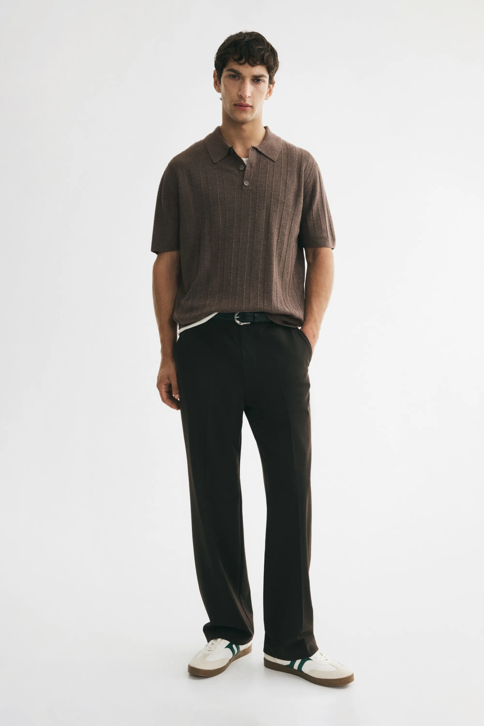 Regular Fit Textured-knit polo shirt - Taupe foncé