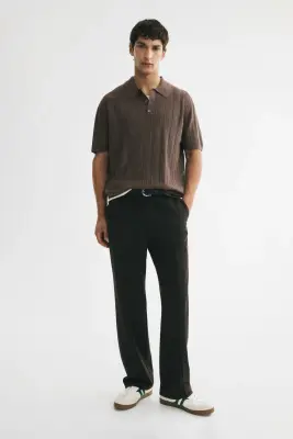 Regular Fit Textured-knit polo shirt - Taupe foncé — photo 1