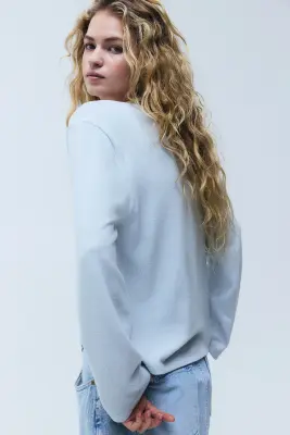 Top en maille avec dentelle - Bleu clair — photo 2