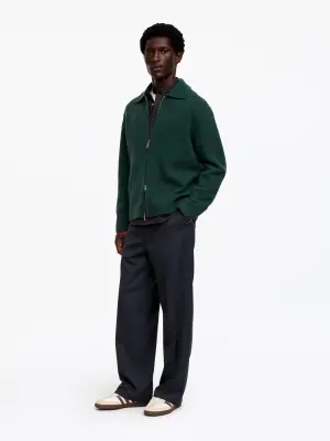 Cardigan en laine zippé - Vert forêt — photo 1