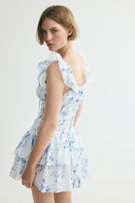 Robe à taille smockée - Blanc/bleu/fleuri — photo 3