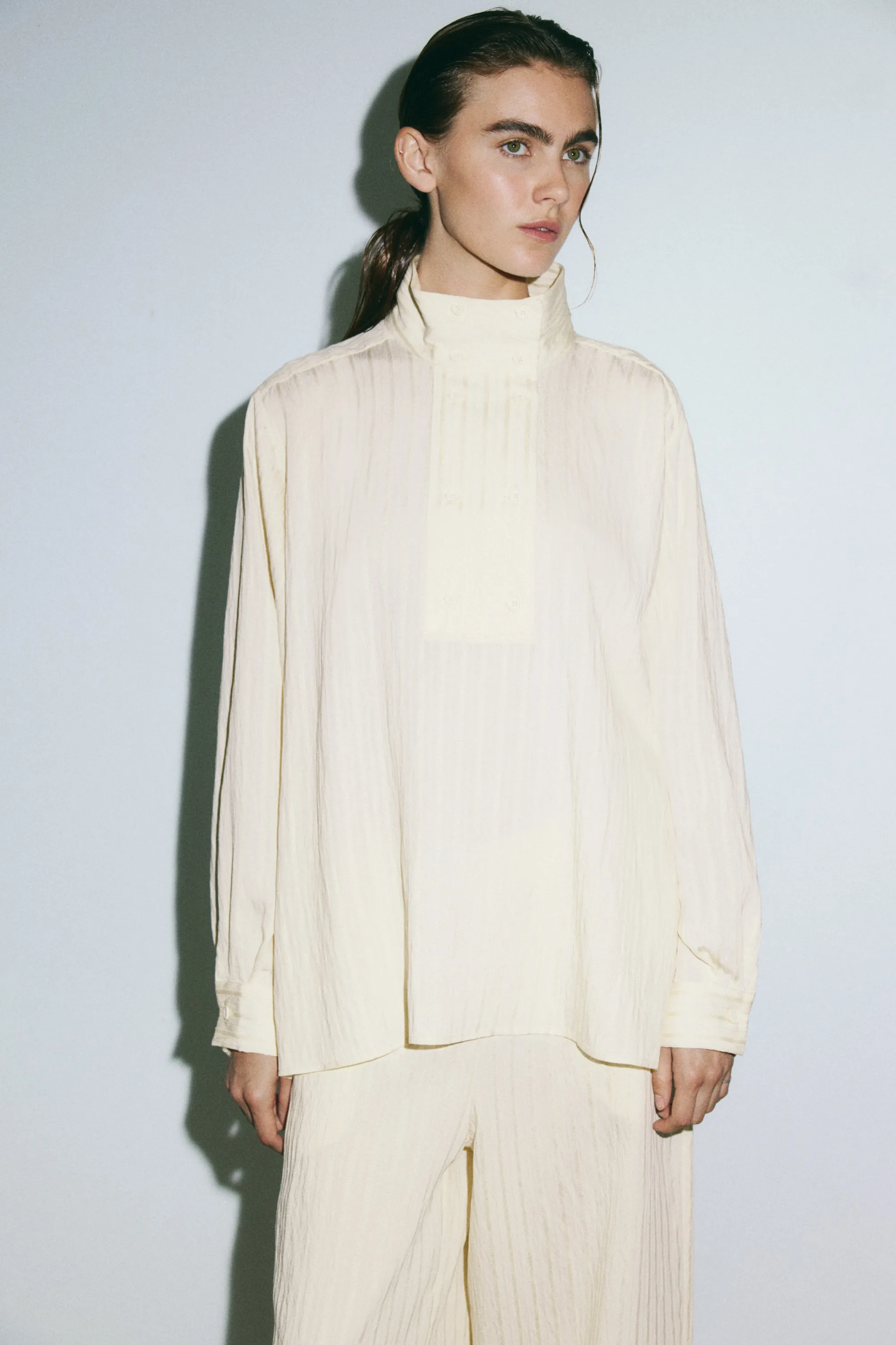 Chemise texturée en viscose mélangée - Beige clair