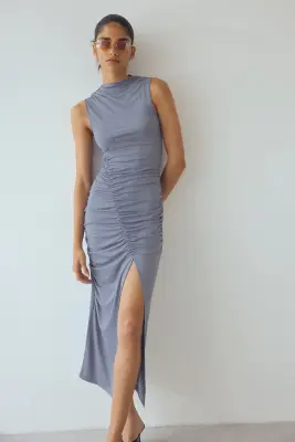 Robe en jersey à effet drapé - Bleu ancien — photo 2