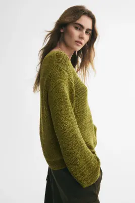 Pull oversize en maille texturée - Vert kaki chiné — photo 2