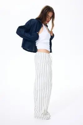 Pantalon à cordon en denim - Crème/rayé — photo 2