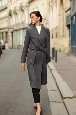 Colette Wrap Coat - Grey fishbone — photo 2