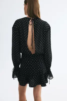 Robe plissée à encolure bateau - Noir/pois — photo 2