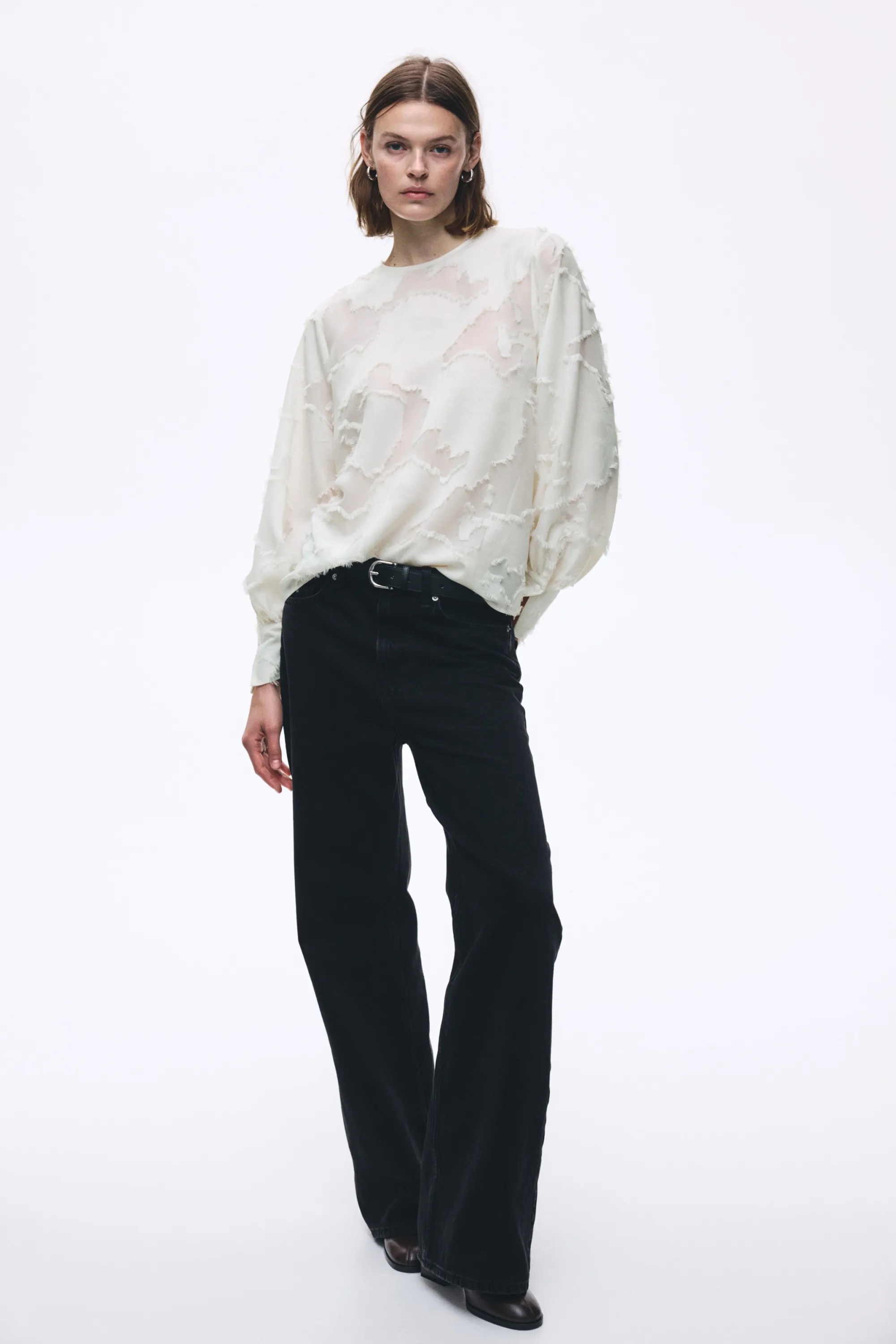 Blouse en tissu jacquard - Blanc