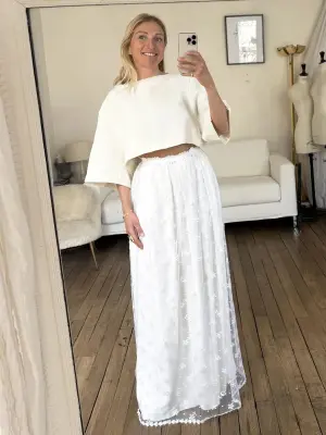 Top cropped manches courtes en crêpe blanc crème Prix boutique 1200€ Taille XS — photo 2
