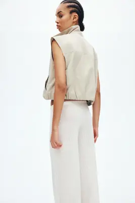 Pantalon en maille avec cordon de serrage - Crème — photo 3
