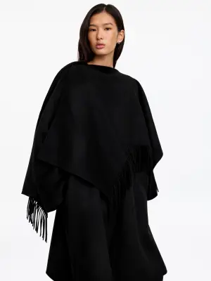 Manteau cape en laine mélangée doublée - Noir — photo 4