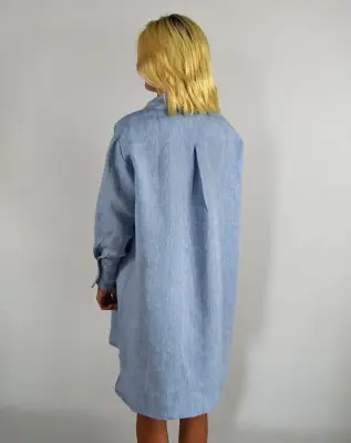 Robe Chemise Zazum en lin Chambray Bleu — photo 9