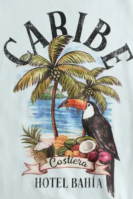 T-shirt imprimé en coton - Bleu ancien clair/Caribe — photo 2