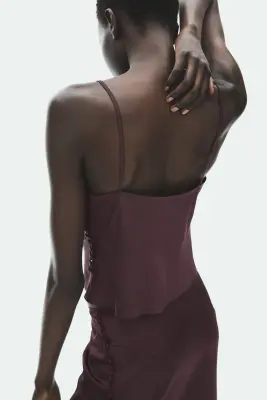 Top à bretelles fines avec encolure bénitier - Violet ancien foncé — photo 2