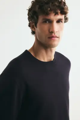 Pull Regular Fit en maille fine - Bleu marine — photo 2