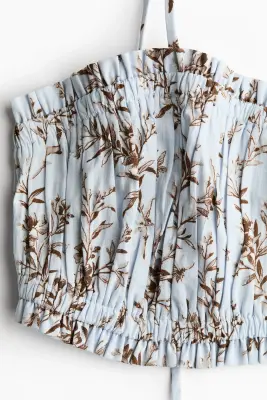 Top bralette à bords ruchés - Bleu ancien clair/fleuri — photo 4