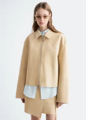 Veste décontractée en cuir - Beige — photo 2