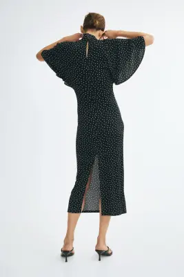 Robe en jersey avec manches papillon - Noir/pois — photo 3