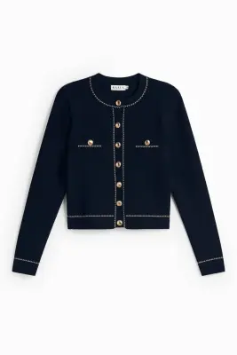 Lillianna Short Cardigan - Navy with cream — photo 5