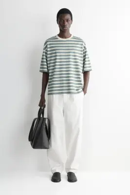 T-SHIRT RAYÉ OVERSIZE EN COTON - BLEU / ÉCRU / RAYURES — photo 1
