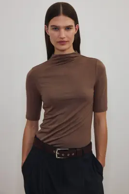 T-shirt à col cheminée Warming Slim Fit - Marron — photo 2