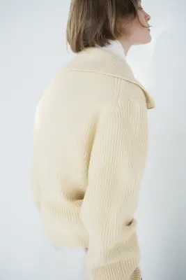 Pull en maille côtelée avec col zippé - Jaune clair — photo 4