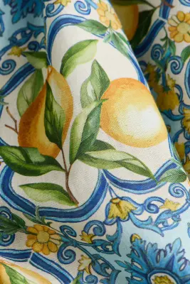 Robe épaules dénudées avec ceinture à nouer - Bleu/citrons — photo 2