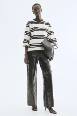 Top Loose Fit en coton - Blanc/rayures noires — photo 2